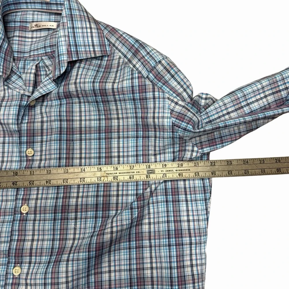 Peter Millar Shirt Mens Medium Red Black Blue Check Long Sleeve Button Cotton